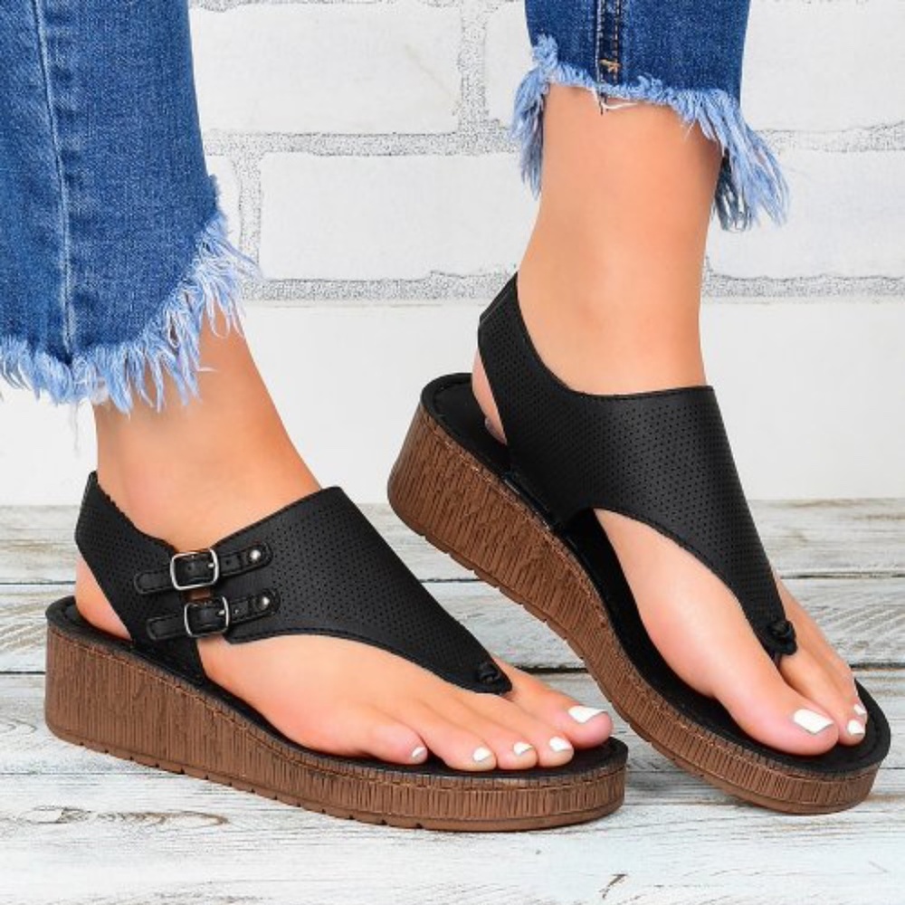 Butiti Double Strap Cork Sole Perforated Sandals 7